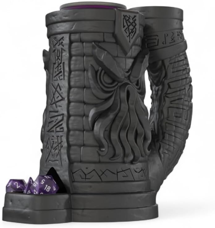 Gallery of Drip Eldritch Dice Tower & Drink Holder – Cthulhu DND Accessory, Lovecraft Dice Roller Mug, Fantasy RPG Tabletop Decor, Dungeons and Dragons Gift for DM, TTRPG (Obsidian Black, Standard 12oz Cans) - Image 1